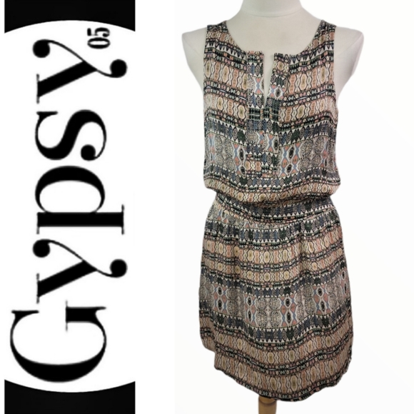 GYPSY 05 SILK SLEEVELESS TRIBAL PATTERN DRESSS - Picture 2 of 16